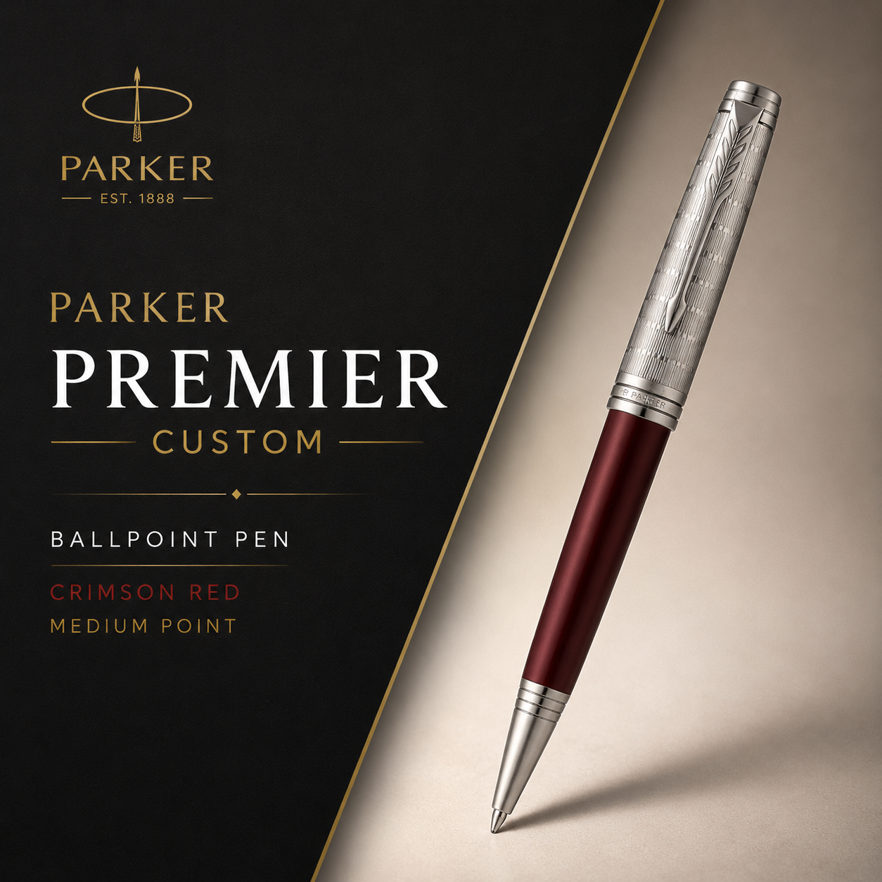 Parker Premier Custom Ballpoint Pen – Crimson Red (Medium Point)