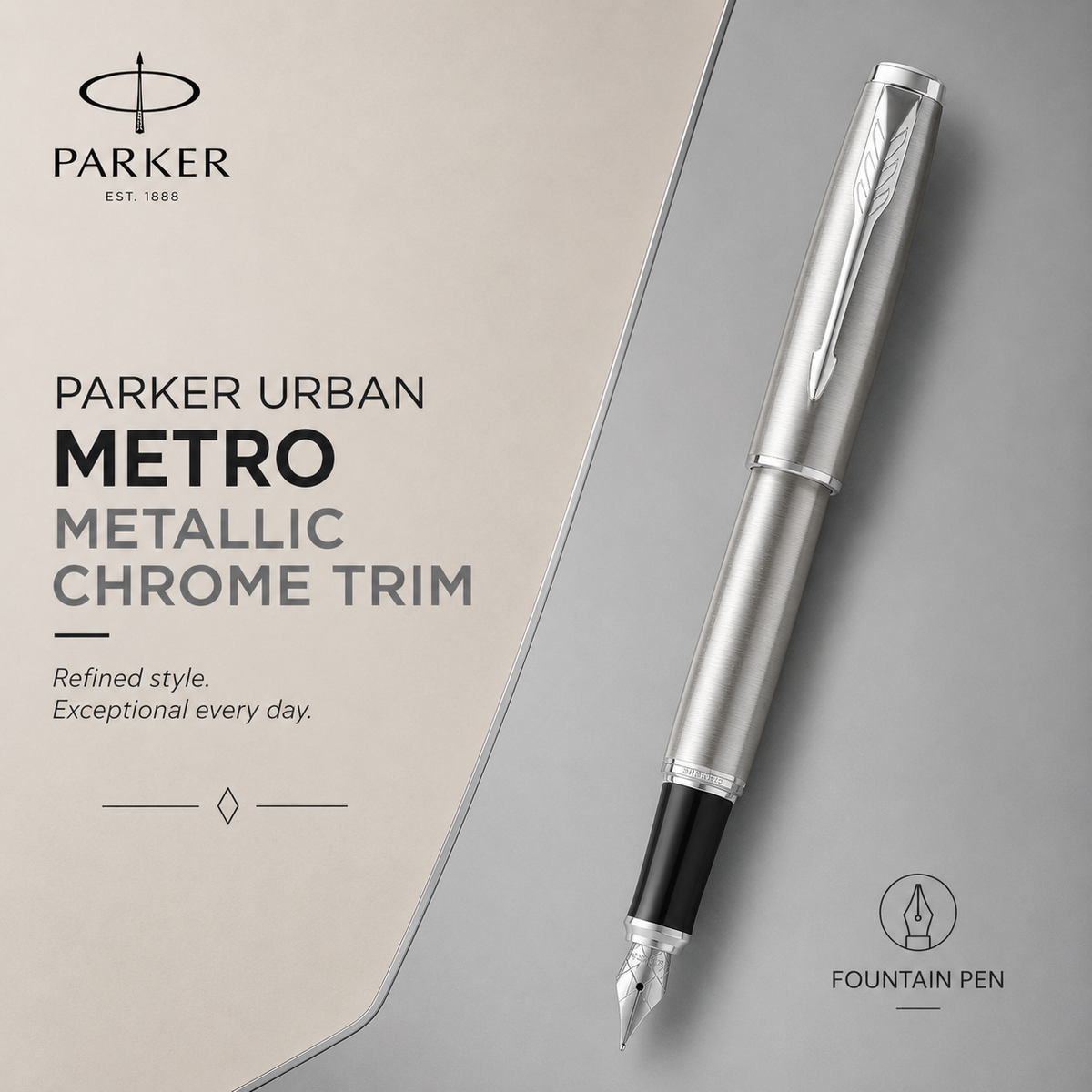 Parker Urban Metro Metallic Chrome Trim Fountain Pen