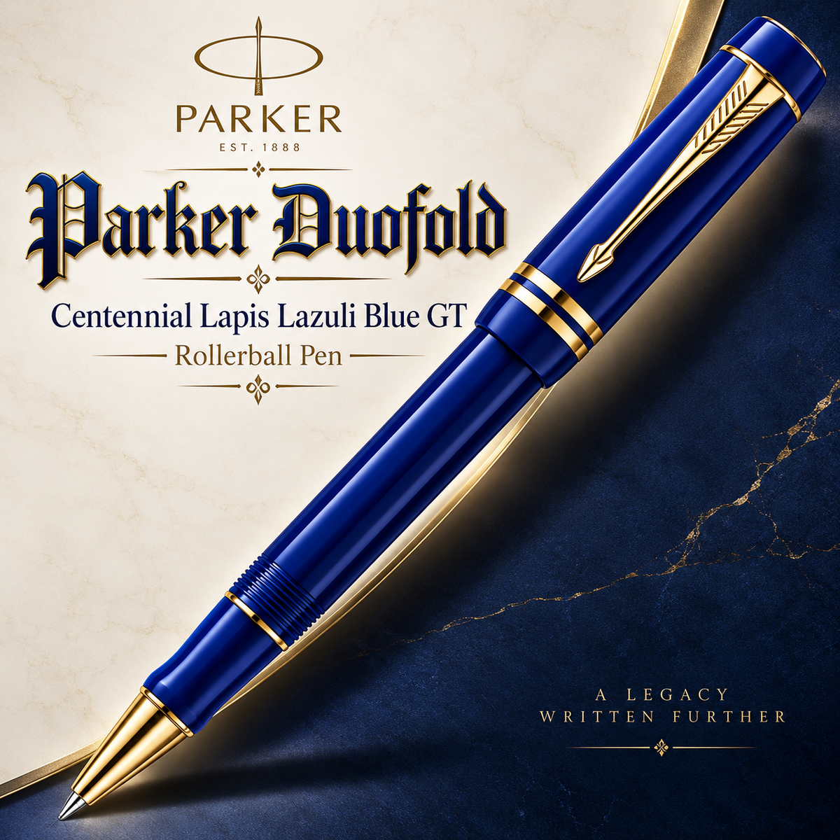 Parker Duofold Centennial Lapis Lazuli Blue GT Rollerball Pen – Gold-Plated Trim