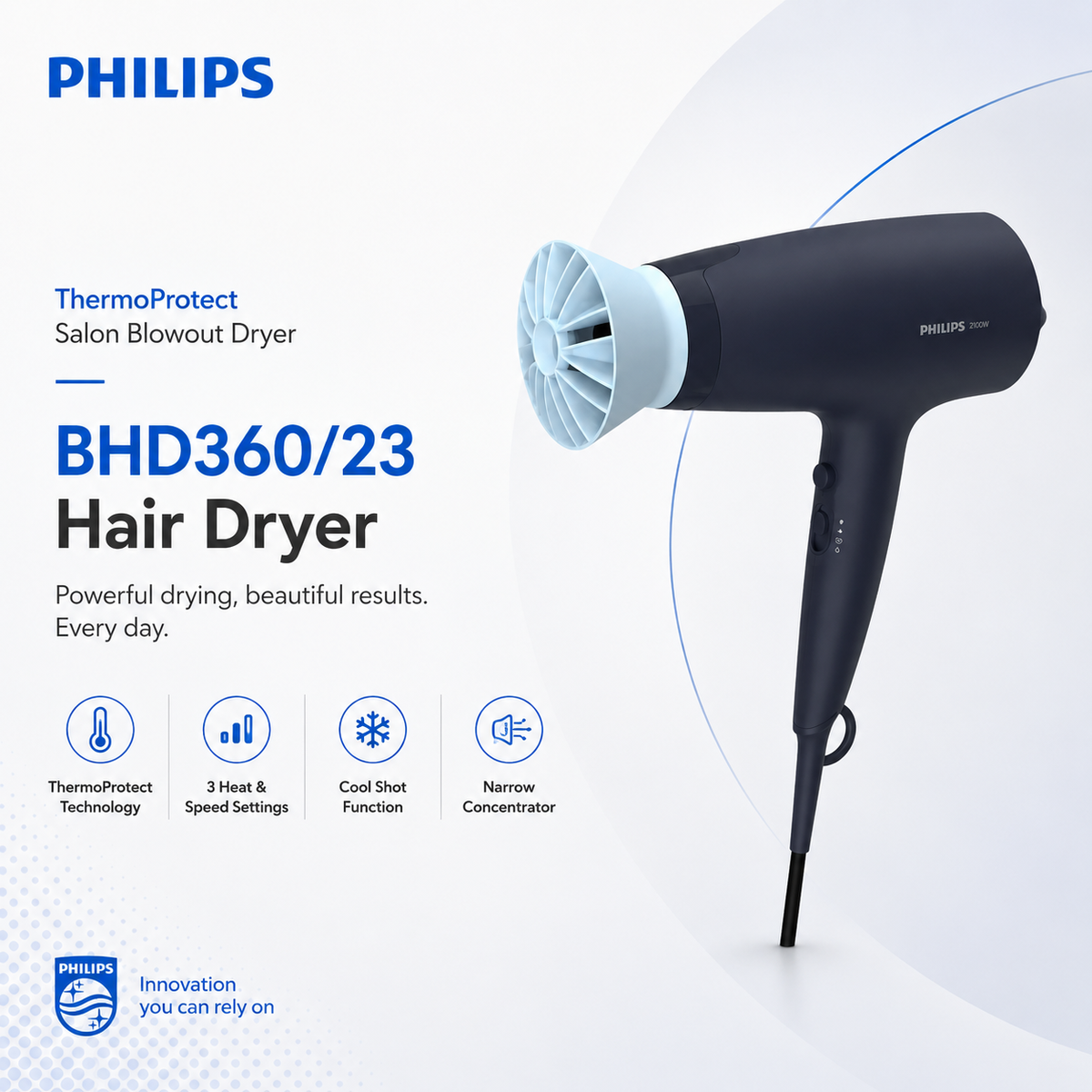 Philips Hair Dryer BHD360/23 – ThermoProtect Salon Blowout Dryer