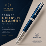 Parker Sonnet Fountain Pen – Blue Lacquer Palladium Trim, Medium Nib