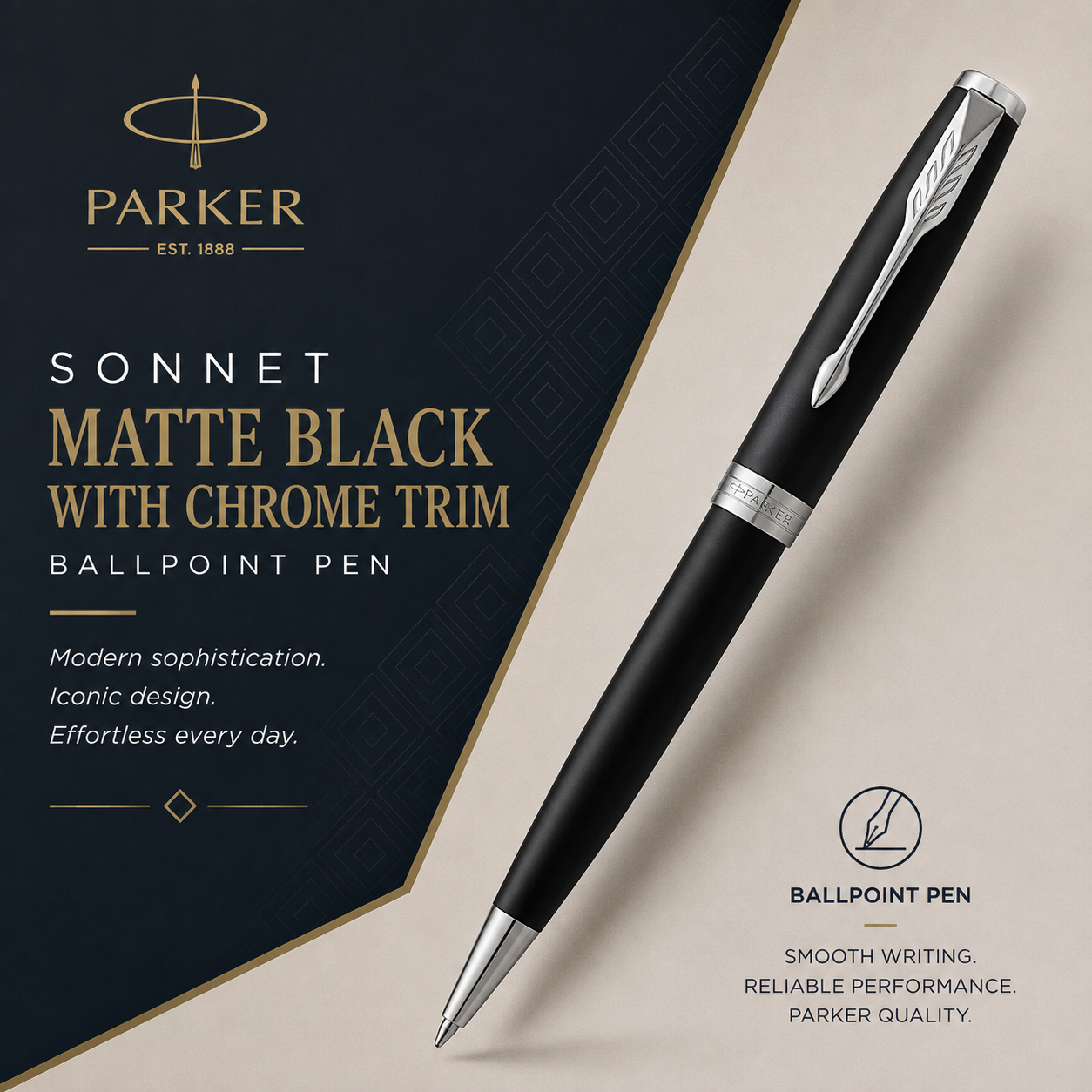Parker Sonnet Ballpoint Pen – Matte Black with Chrome Trim