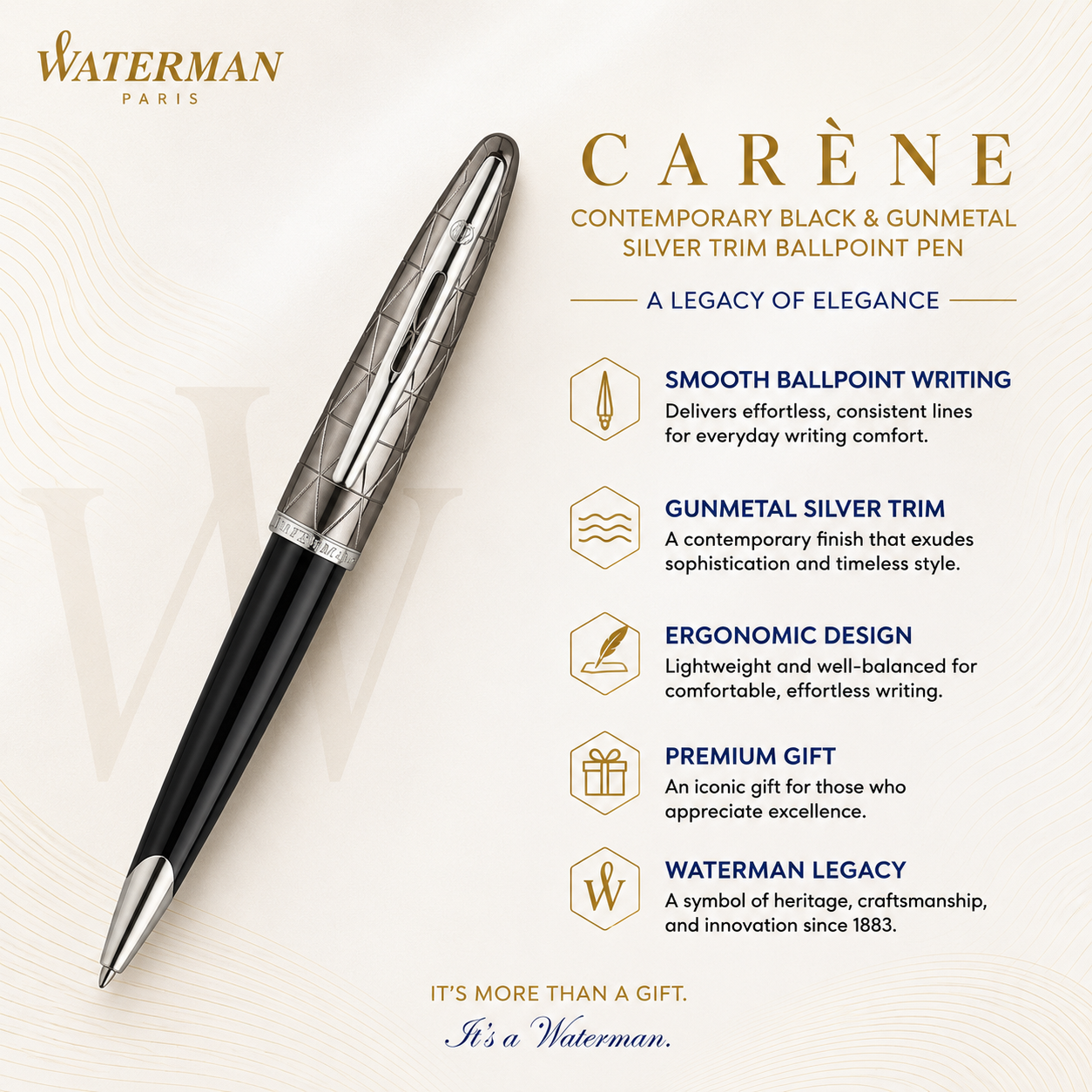 Waterman Carene Ballpoint Pen – Contemporary Black & Gunmetal