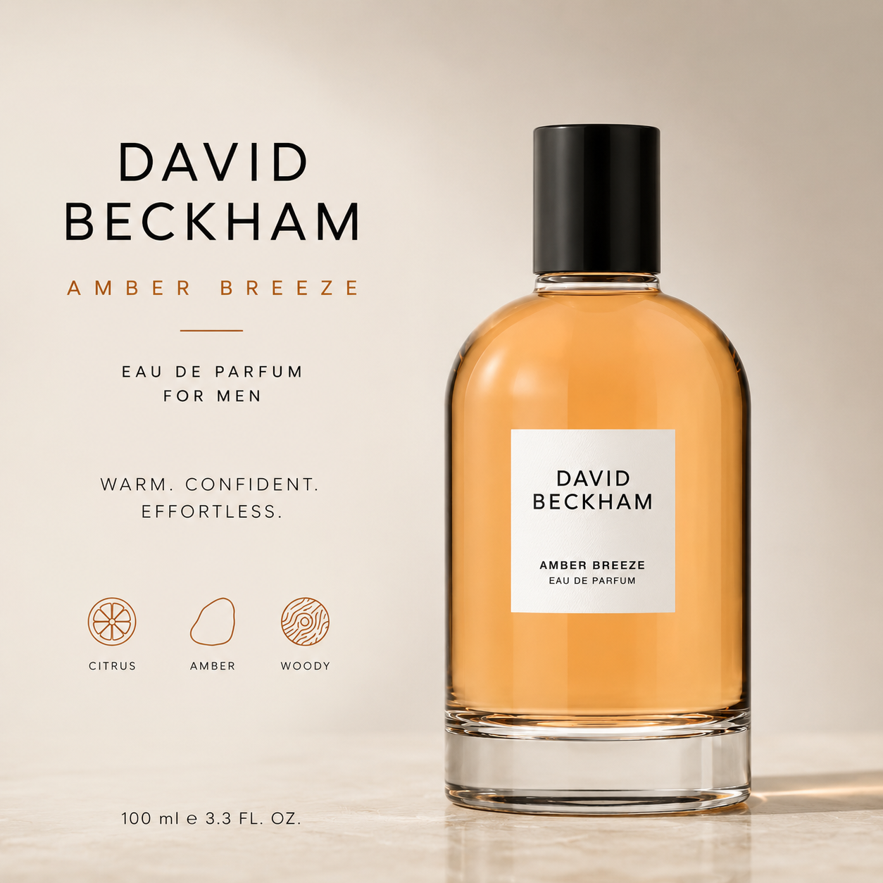 David Beckham Amber Breeze EDP for Men – 100ml | Warm Amber Fragrance
