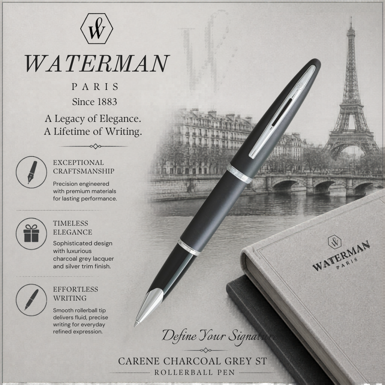 Waterman Carène Charcoal Grey ST Rollerball Pen