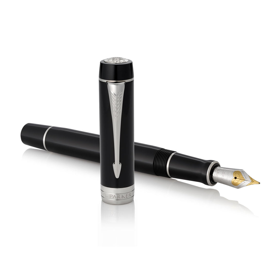 Parker Duofold Classic Black Fountain Pen – 18K Gold Nib | 23K Gold Trim