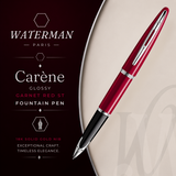 Waterman Carène Fountain Pen – Glossy Garnet Red with Stainless Steel Trim (Medium Nib)