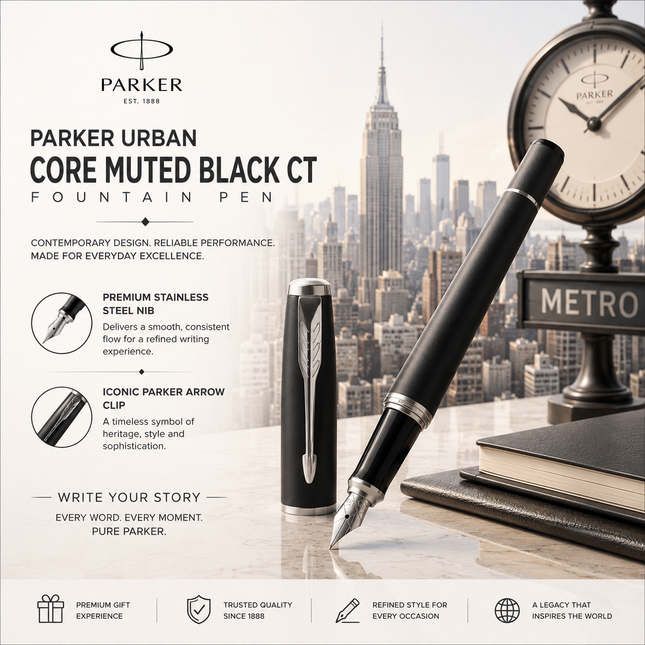 Parker Urban Metro Metallic Muted Black CT Fountain Pen