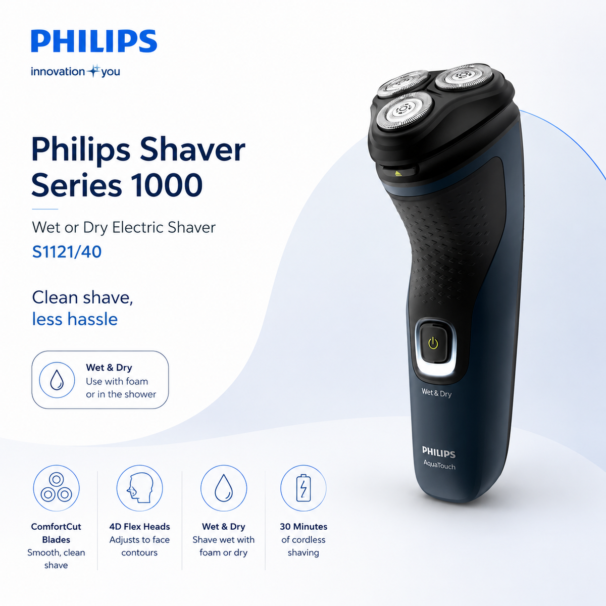 Philips Shaver Series 1000 Wet or Dry Electric Shaver S1121/40