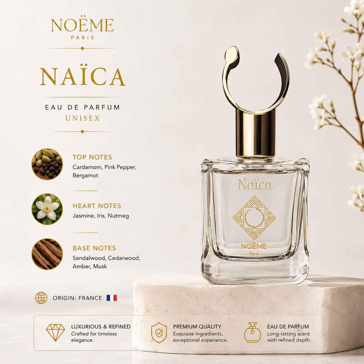 Noème Paris Naica – Eau de Parfum 100ml | Unisex Woody-Spicy Luxury Fragrance