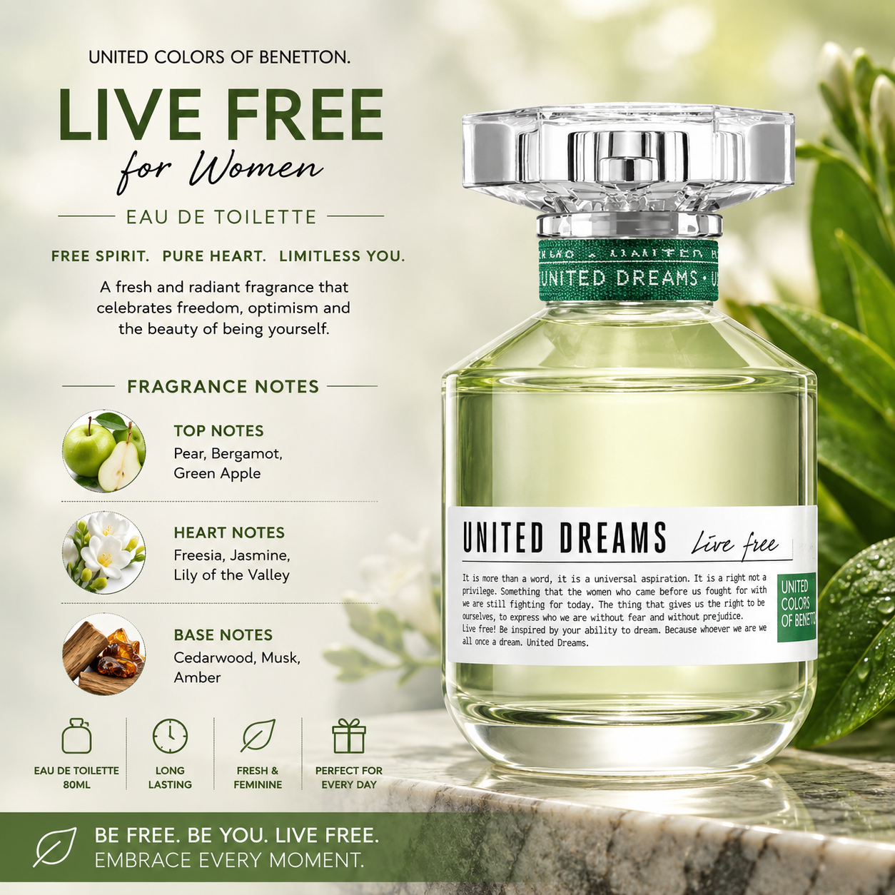 Benetton Live Free EDT 80ml – Fresh Men's Fragrance