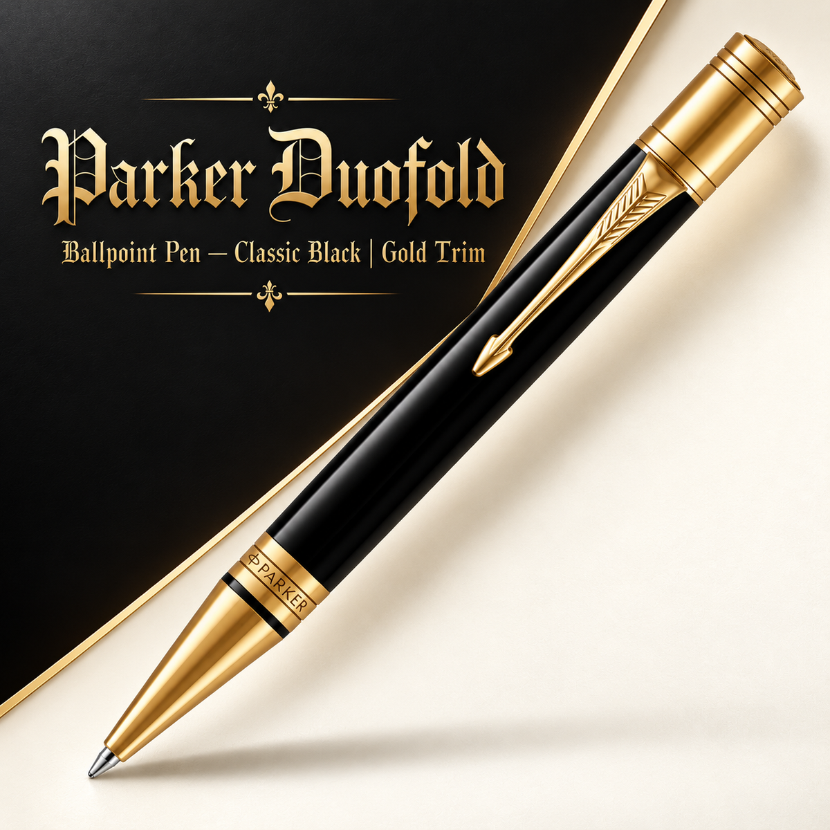 Parker Duofold Ballpoint Pen — Classic Black | Gold Trim | Medium Point