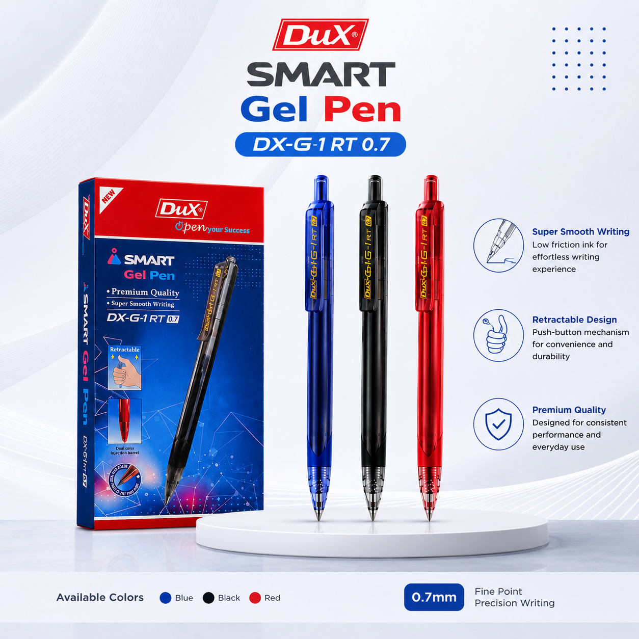 Dux Cool Gel Pen DX-G-1 RT — Retractable (Box of 6/12)