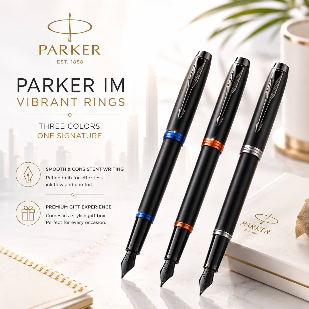 Parker IM Vibrant Ring Fountain Pen – Blue, Orange & Purple