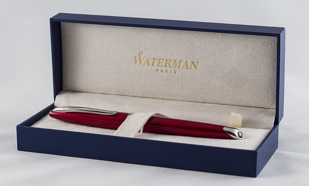 Waterman Carène Fountain Pen – Glossy Garnet Red with Stainless Steel Trim (Medium Nib)