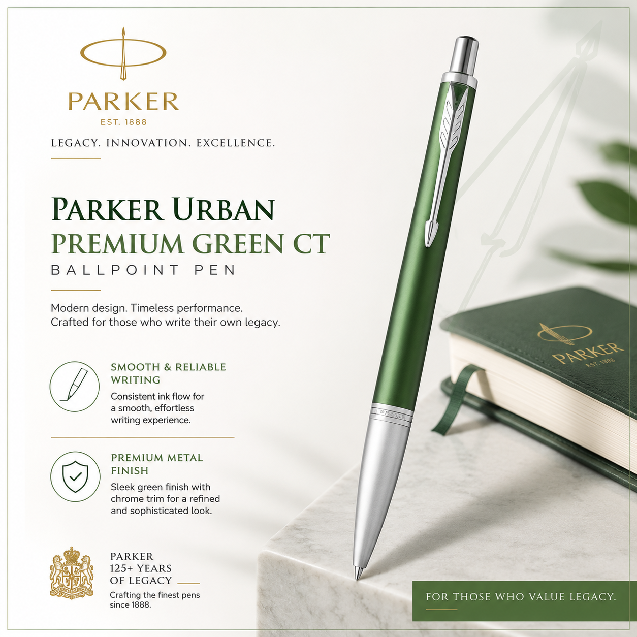 Parker Urban Premium Green CT Ballpoint Pen | Chrome Trim