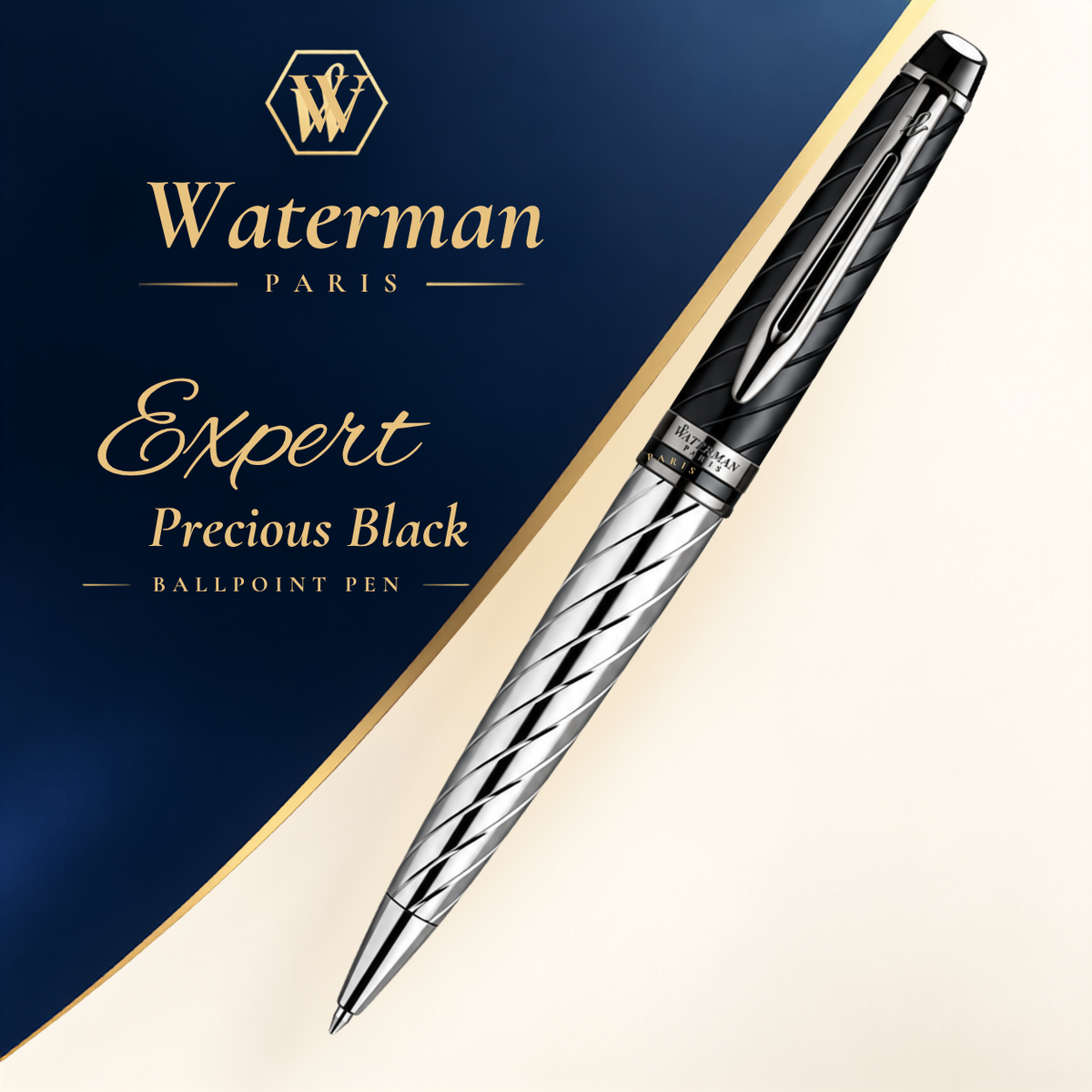 Waterman Expert Precious Black Ballpoint Pen – Premium Writing Instrument