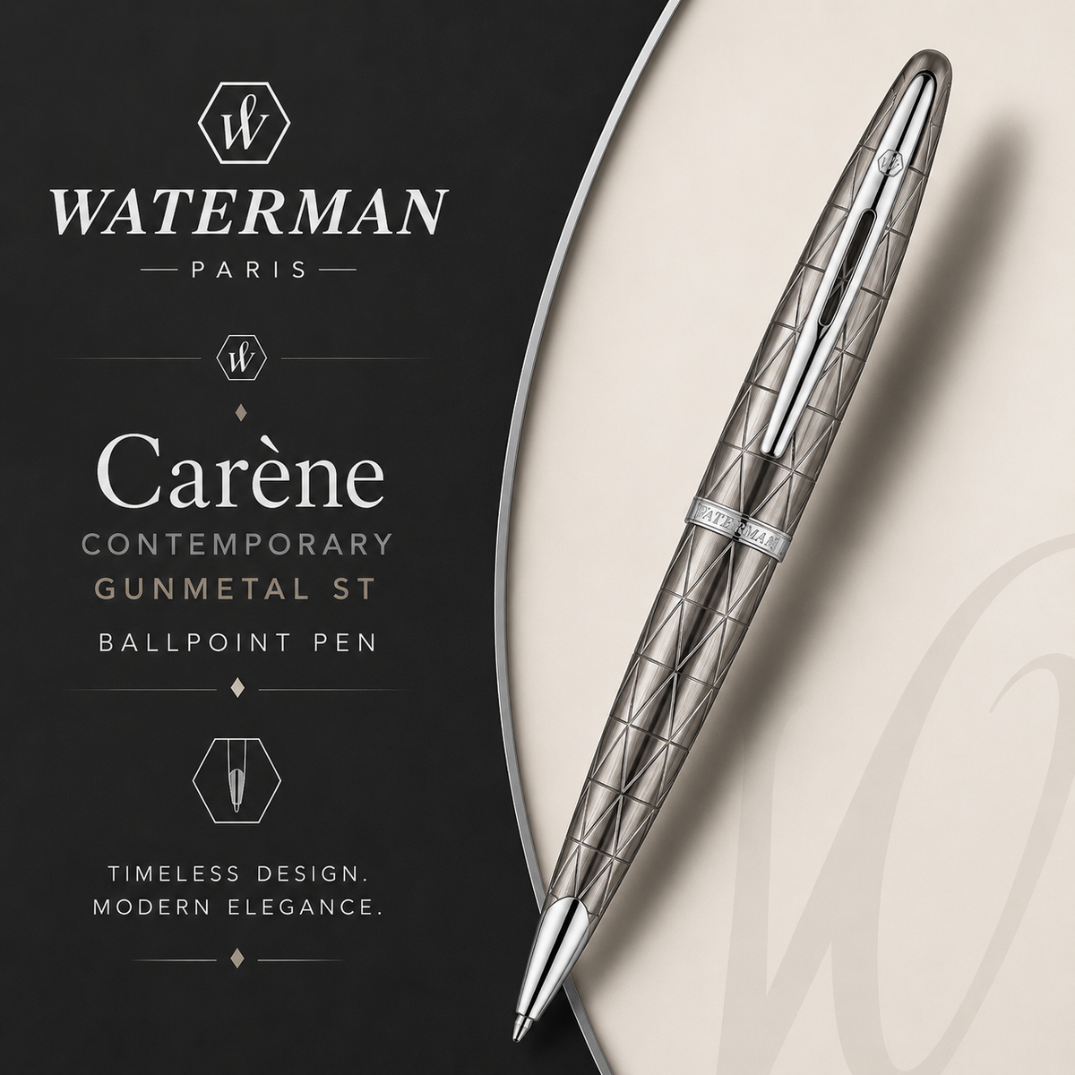 Waterman Carène Ballpoint Pen – Contemporary Gunmetal with Stainless Steel Trim