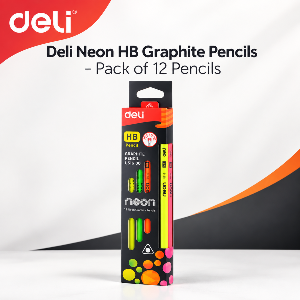 Deli Neon HB Graphite Pencils – Pack of 12 Pencils