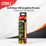 Deli Neon HB Graphite Pencils – Pack of 12 Pencils