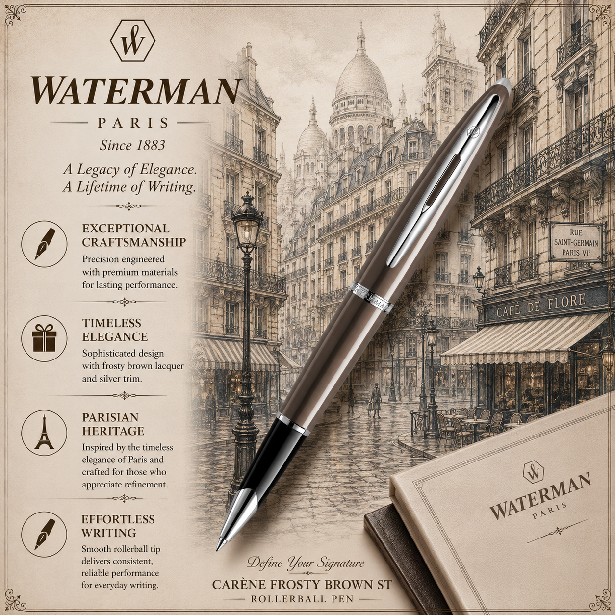 Waterman Carène Frosty Brown ST Rollerball Pen