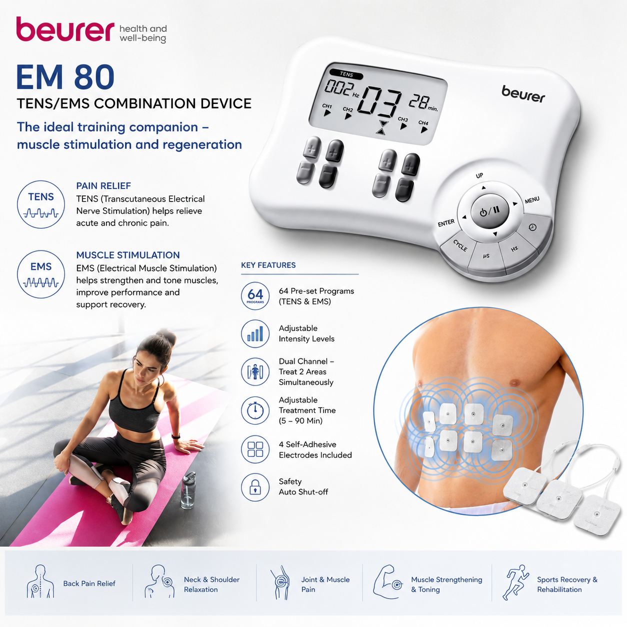 Beurer EM 80 TENS/EMS combination device with electrode pads, pain-relief unit