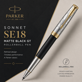 Parker Sonnet SE18 Matte Black GT Rollerball Pen