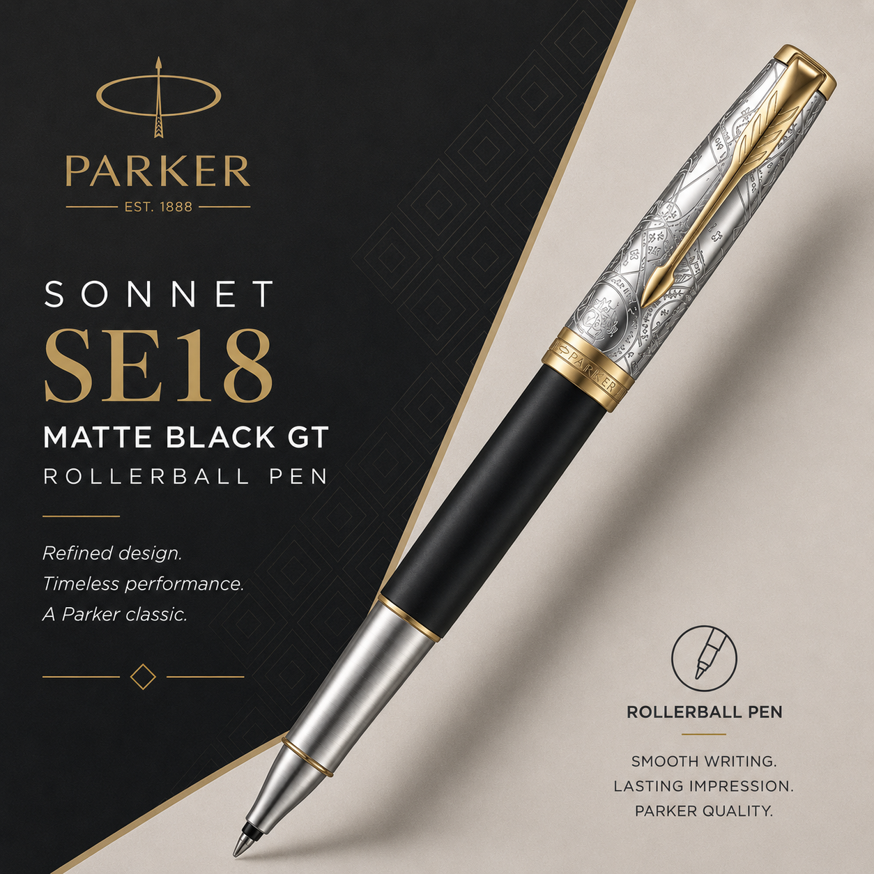 Parker Sonnet SE18 Matte Black GT Rollerball Pen