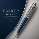 Parker Sonnet Ballpoint Pen – Premium Metal Blue with Chrome Trim | Premium Ballpoint Pen