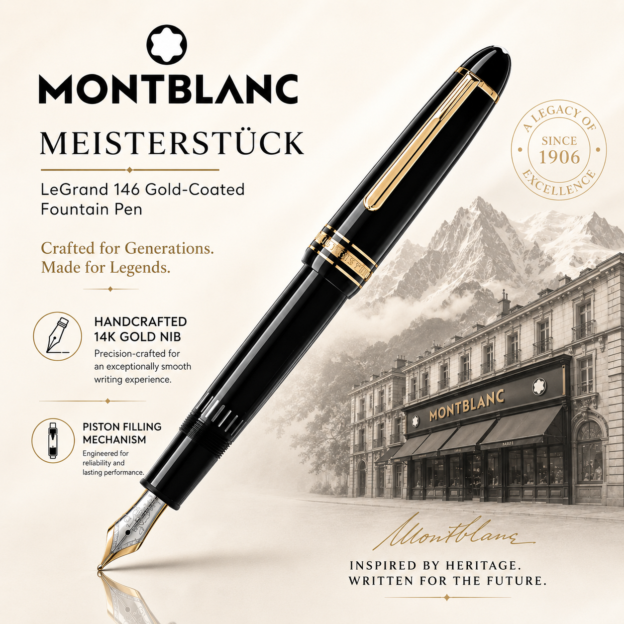 Montblanc Meisterstück LeGrand 146 Gold-Coated Fountain Pen
