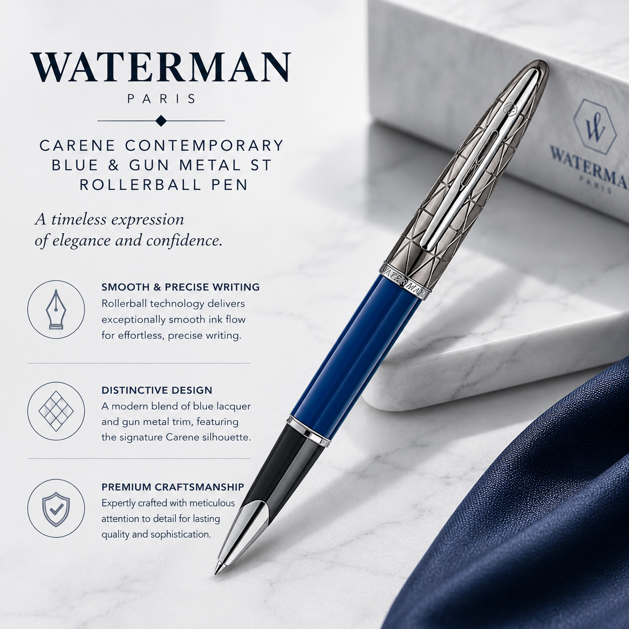 Waterman Carène Contemporary Blue & Gun Metal Rollerball Pen