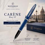 Waterman Carène Blue ST Fountain Pen – 18K Solid Gold Rhodium-Plated