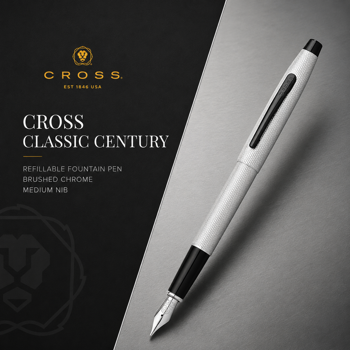 Cross Classic Century Refillable Fountain Pen Medium Nib Brushed Chrome