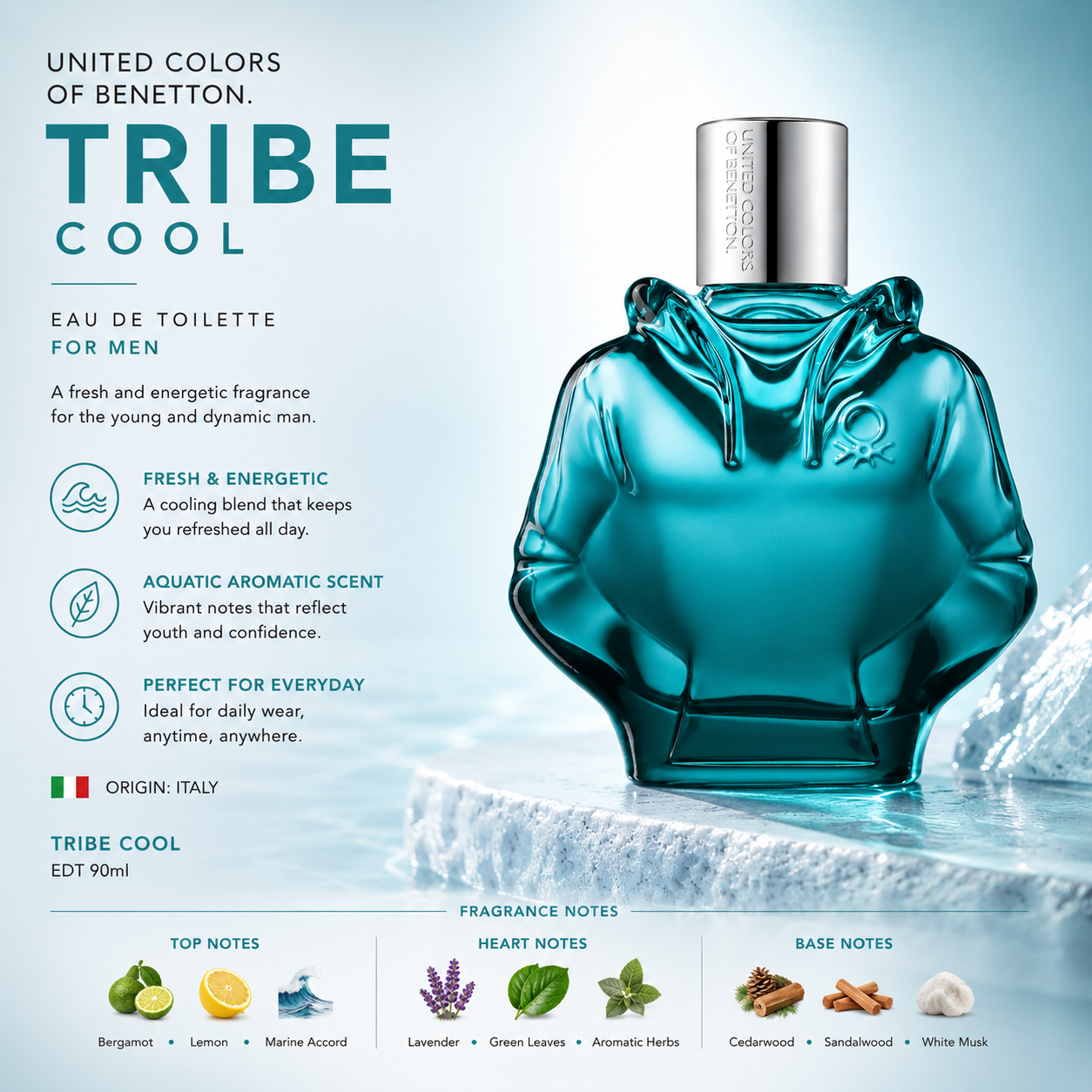 Benetton Tribe Cool EDT 90ml – Men's Fragrance