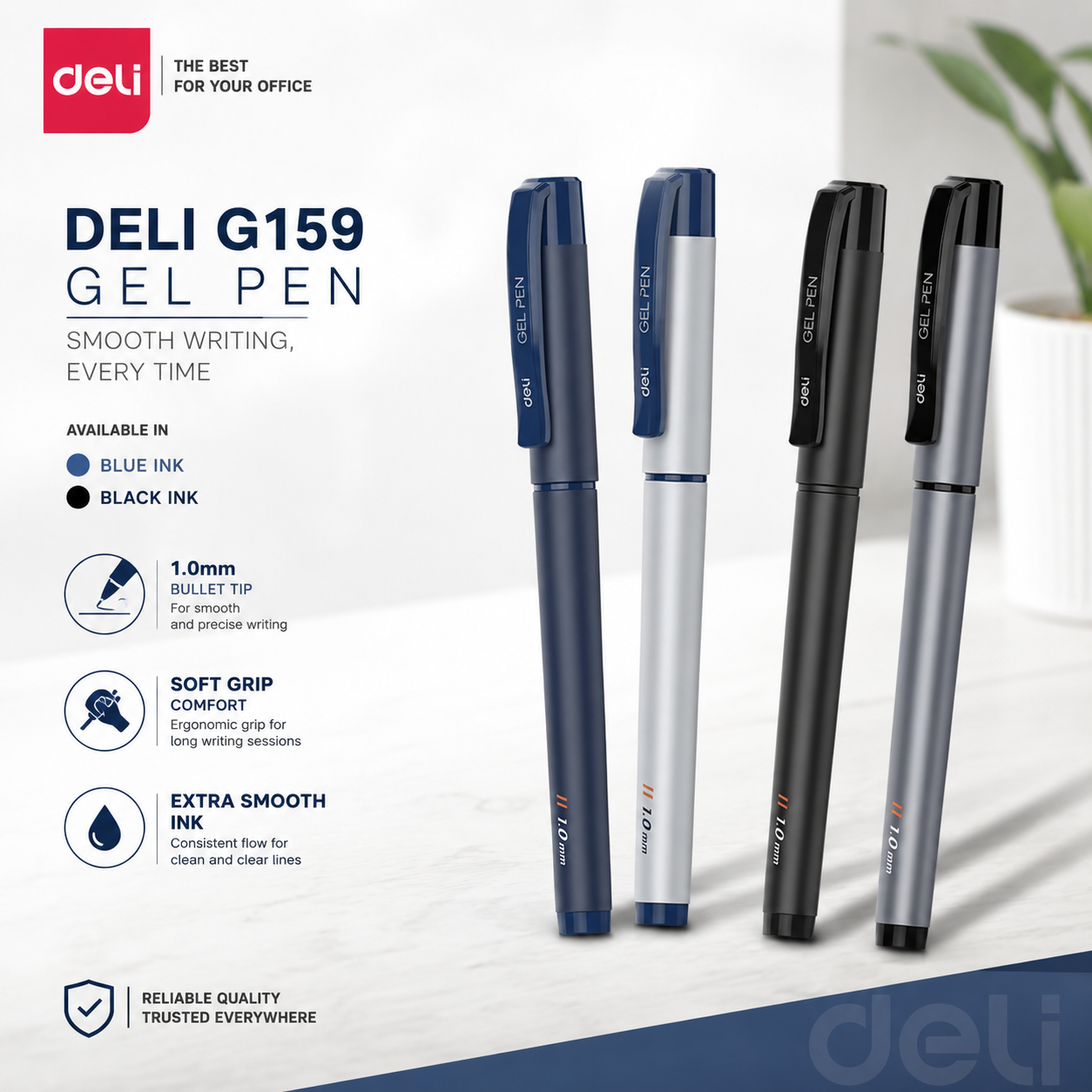 Deli EG159 Office Gel Pen – 1.0mm Bullet Tip (Blue & Black)