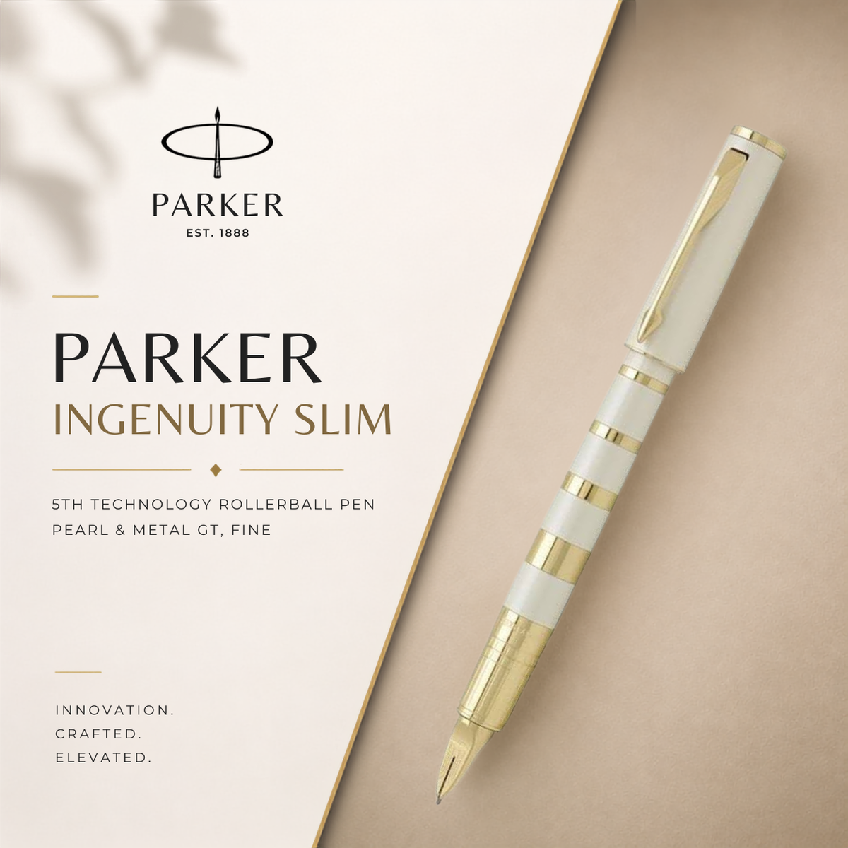 Parker Ingenuity Slim 5th Technology Rollerball Pen | Pearl & Metal GT, Fine
