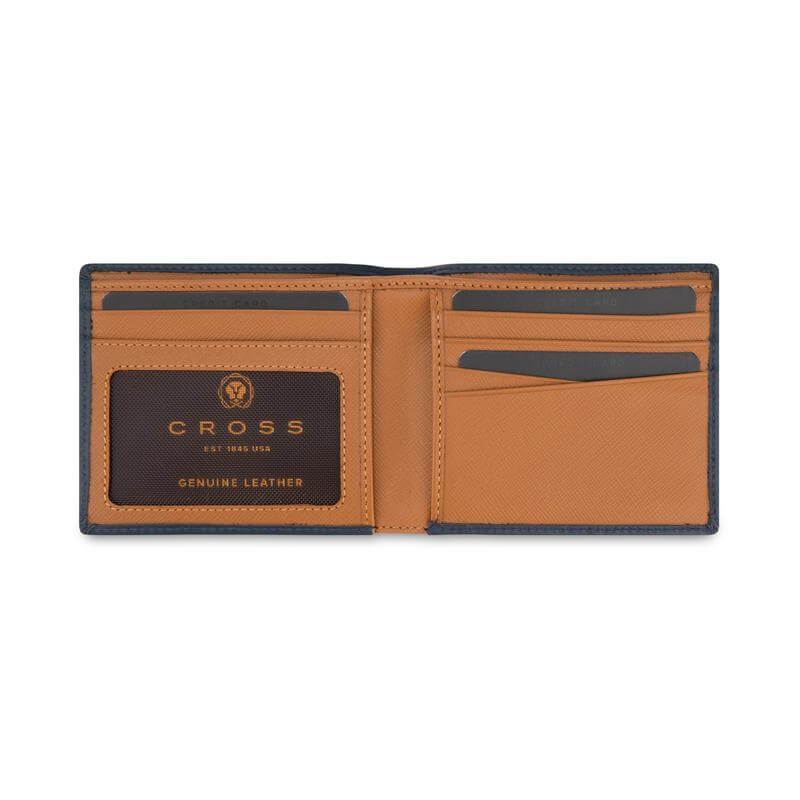Cross Soft Grain Leather Bifold Wallet - Blue/Mocha, 8CC