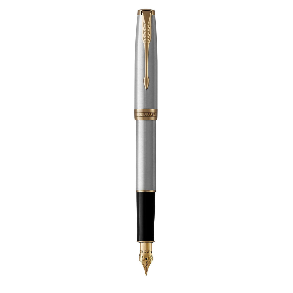 Parker Sonnet Stainless Steel GT Fountain Pen – Medium Nib & 23K Gold-Plated Trim