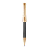 Parker Premier Custom Storm Grey GT Ballpoint Pen | Luxury Gold Trim Writing Instrument