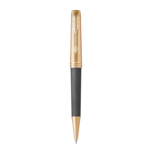 Parker Premier Custom Storm Grey GT Ballpoint Pen | Luxury Gold Trim Writing Instrument