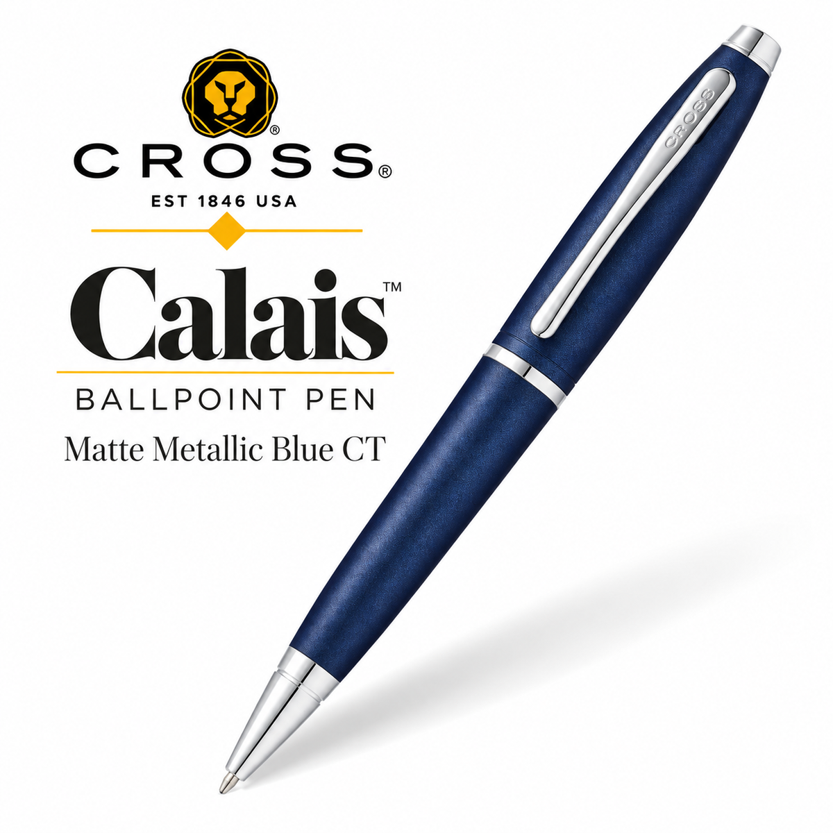 Cross Calais Ballpoint Pen – Matte Metallic Blue & Chrome | Blue Ink
