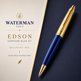 Waterman Edson Sapphire Blue GT Ballpoint Pen – 23.3K Gold-Plated Trim | Made in France
