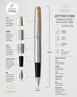 Parker Jotter Core Fountain Pen – Stainless Steel with Gold Trim | Premium Fountain Pen