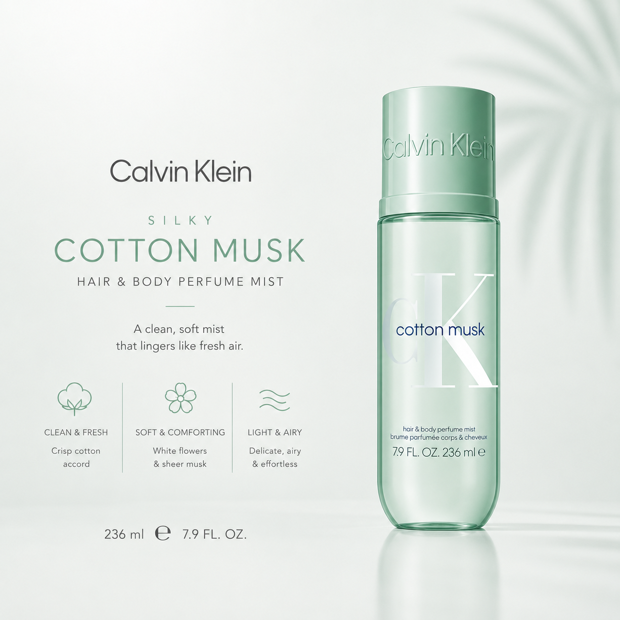 Calvin Klein Silky Cotton Musk Hair & Body Perfume Mist – Unisex – 236ml