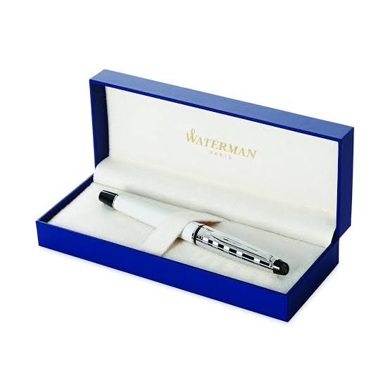 Waterman Expert Deluxe Fountain Pen – White with Chrome Trim (18K Gold Nib)
