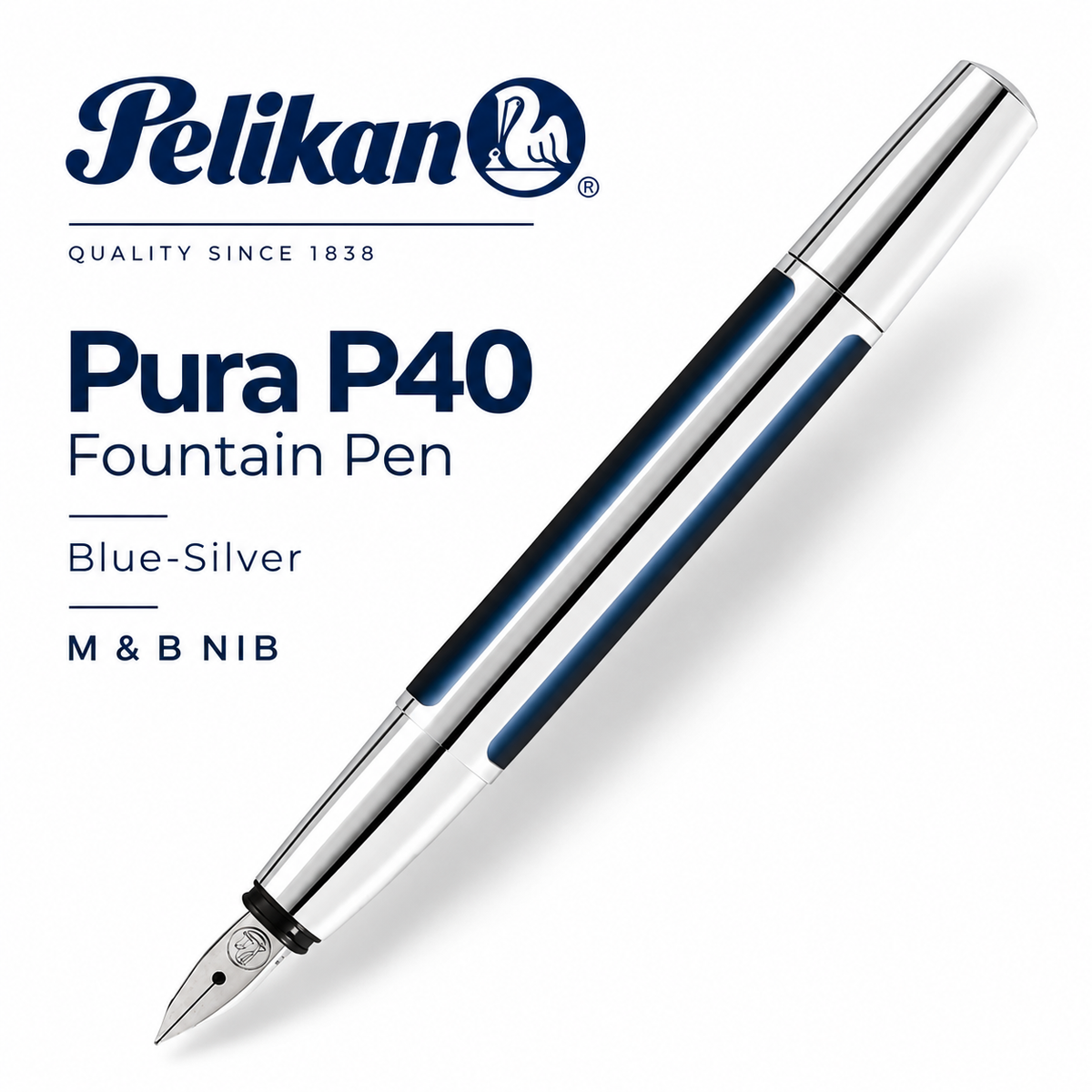 Pelikan Pura P40 Fountain Pen – Blue-Silver