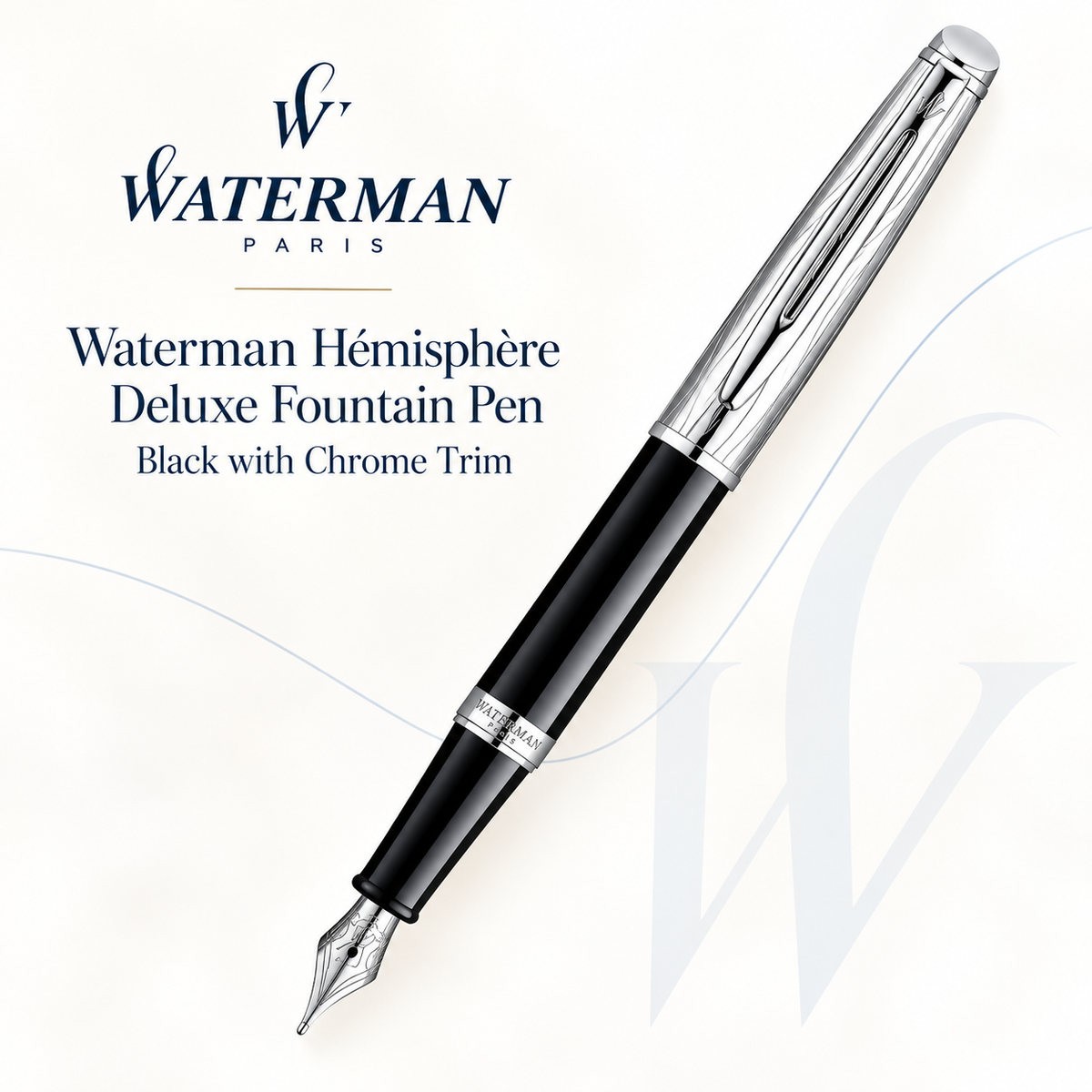 Waterman Hémisphère Deluxe Fountain Pen – Black with Chrome Trim