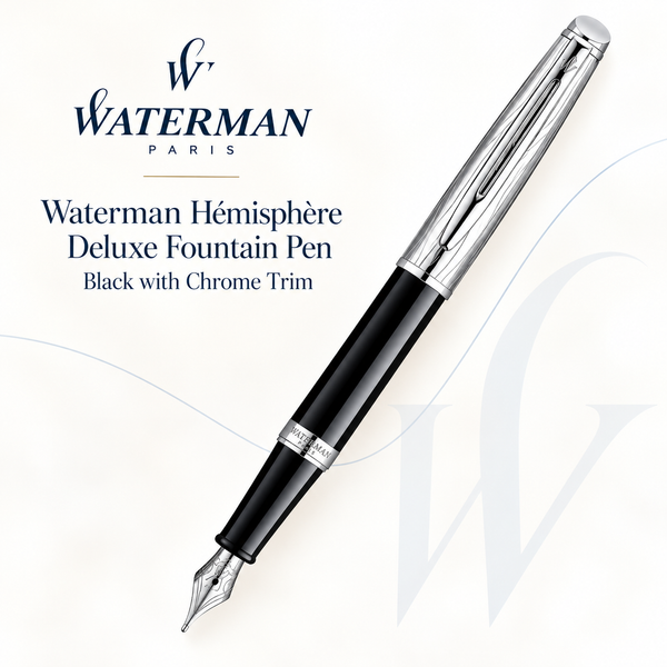 Waterman Hémisphère Deluxe Fountain Pen – Black with Chrome Trim