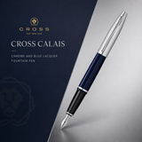 Cross Calais Chrome and Blue Lacquer Fountain Pen