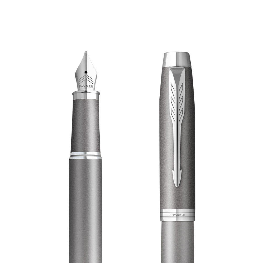 Parker IM Fountain Pen Grey Chrome – Fine Nib, Blue Ink